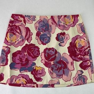 Vintage Express Mini Skirt with Colorful Pink Roses, Size 5/6